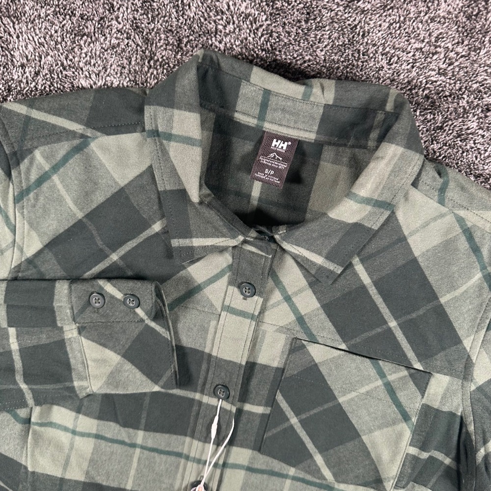 Helly Hansen Flannel Shirt Women S Chemise LS Darkest Spruce Green Plaid NEW